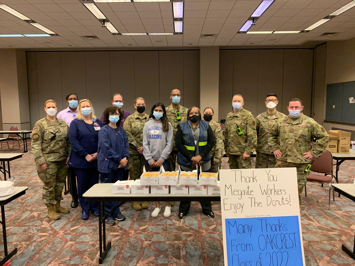 Oakcrest_HS's tweet photo. Thank you to Ms. Simons, Mrs. Kemenosh and Trishana Sathiyanesan, who delivered Krispy Kreme donuts, on behalf of the Class of 2022, to the workers at the Atlanticare Megasite in Atlantic City. https://t.co/GKsRBVMC9S