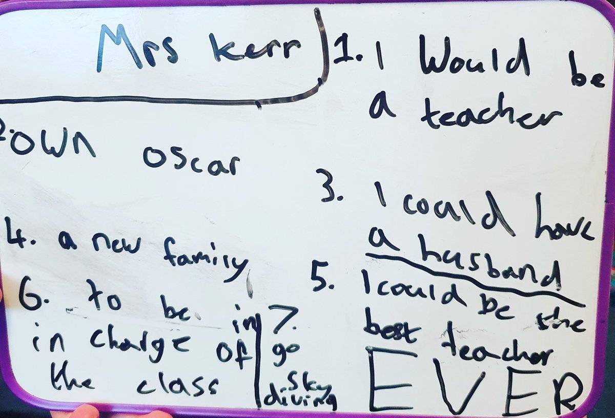 MissSBrown1's tweet photo. 'If you could swap lives with anyone for one day, who would it be and why?' 

This response from one of my pupils made me giggle and really made me smile! ❤😊 

#luckyteacher #adayinthelifeofateacher 
#smilingallday https://t.co/tu6RAUAyZP