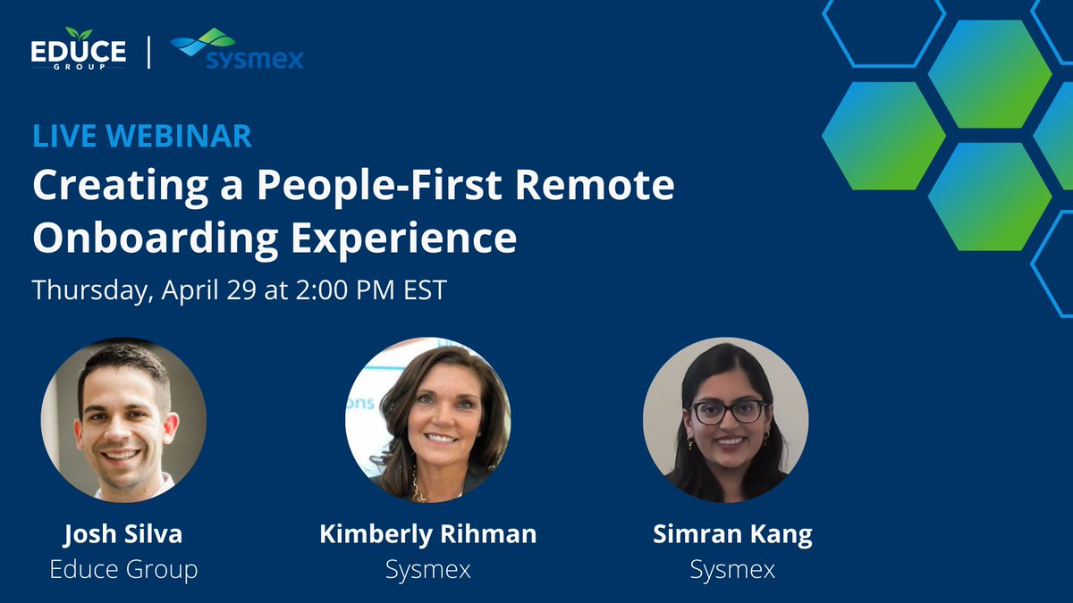TheEduceGroup's tweet photo. Save the date! Join @TheEduceGroup &amp; @SysmexAmerica for a free webinar as they share tips and lessons learned on creating an engaging onboarding experience for employees. https://t.co/T0FxGPSYNS #EduceAtWork #RemoteOnboarding https://t.co/CSZtDrOoQj