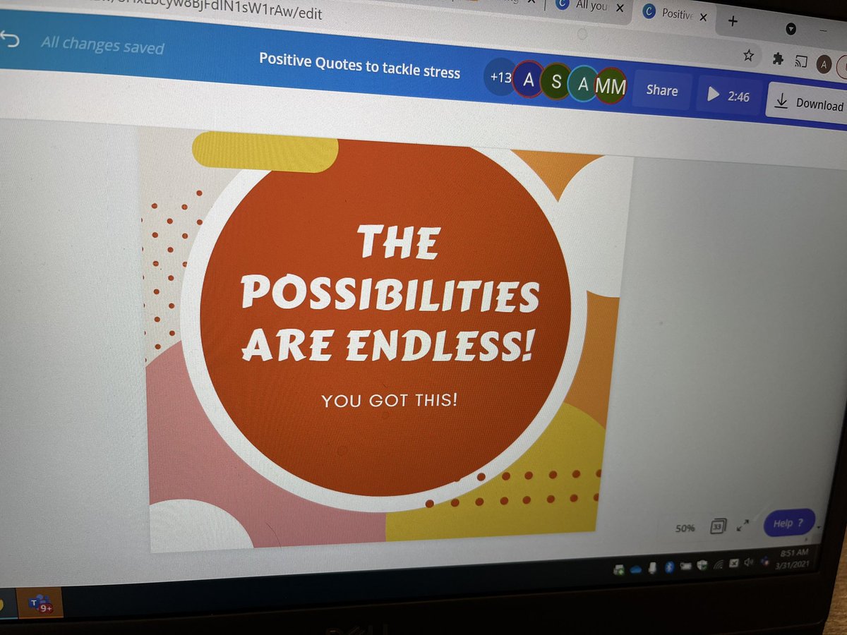 SoTxLibrarian's tweet photo. Did you know you can use @CanvaEdu in a live session where all Ss are editing at the same time! Just click share and grab the edit link... Today we are making #positiveaffirmations for #testinganxiety Thanks @lieberrian for showing me this tip https://t.co/mz1yf4K6b3