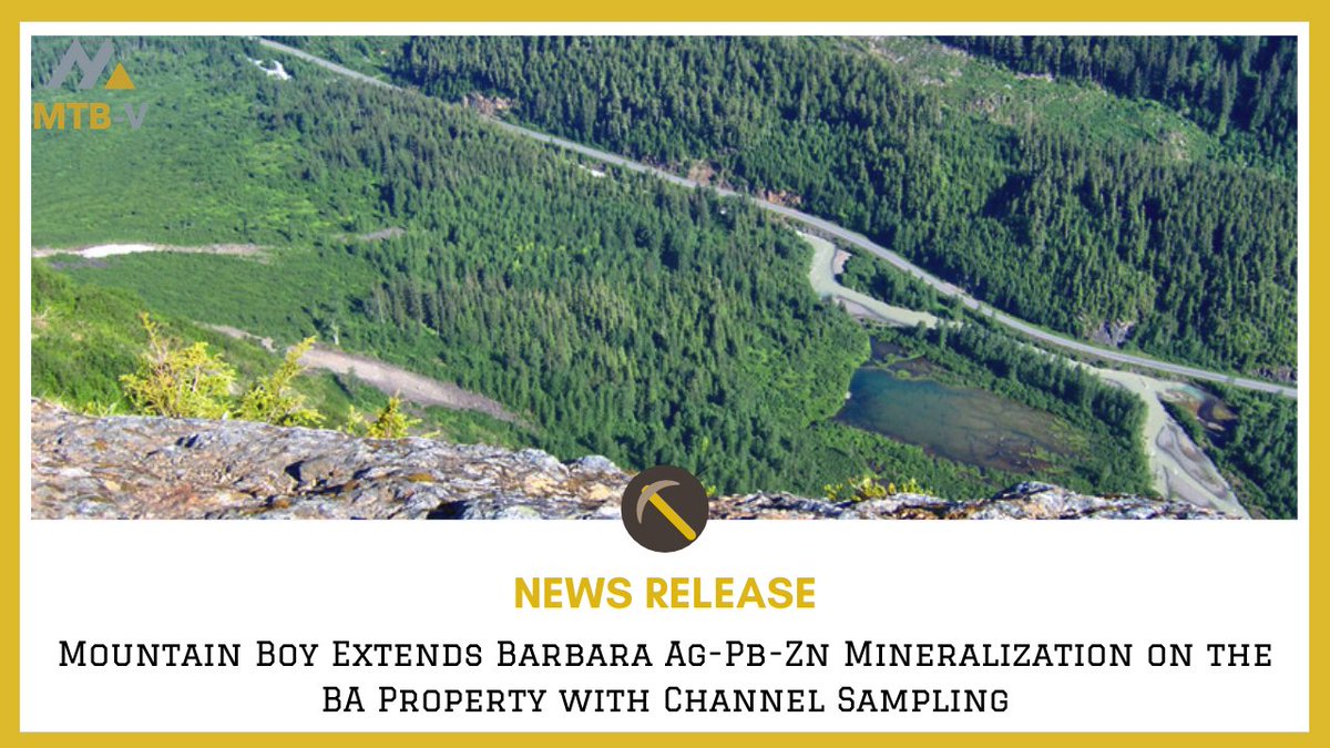 MTBMetals's tweet photo. NEWS | Mountain Boy Extends Barbara Ag-Pb-Zn Mineralization on the BA Property with Channel Sampling.
๐ $MTB
#NR - https://t.co/vyTzwrbz1U
#CompanyUpdates #BAProperty https://t.co/z7hmtlOYSq