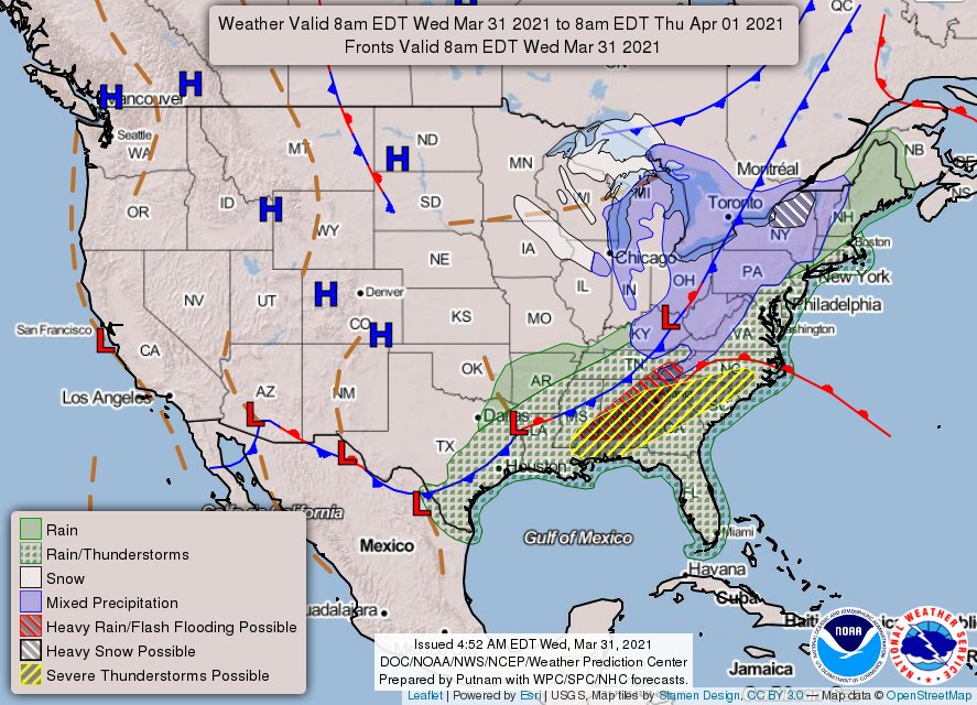 Rodbod52's tweet photo. Today's Forecast and Thunderstorm Outlook Mar 31 2021
  5  % Tornado Risk Montgomery, AL...Columbus, GA...Dothan, AL...Auburn, AL...Phenix City, AL..   5 % Hail Charlotte, NC...New Orleans, LA...Atlanta, GA...Raleigh, NC...Birmingham, AL   #Tornado #KansasCity #Missouri #Kansas https://t.co/qRupgdA3US