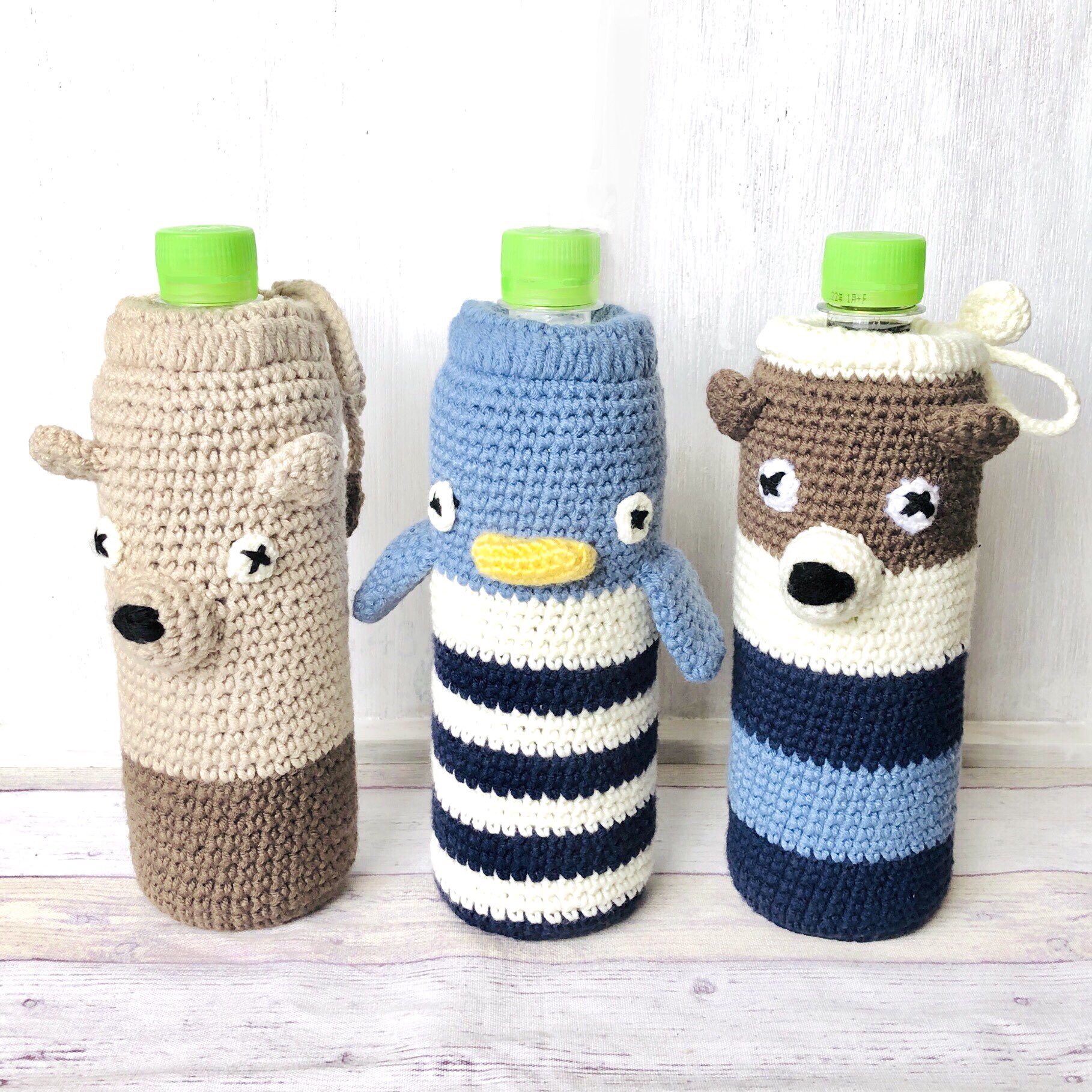 まかろん 動物ペットボトルカバーシリーズ これからの季節にいかがですか ハンドメイド ハンドメイド好きさんと繋がりたい ハンドメイド好きな方と繋がりたい 編み物 かぎ針編み ペットボトルカバー ペットボトルホルダー 水筒 カバー T