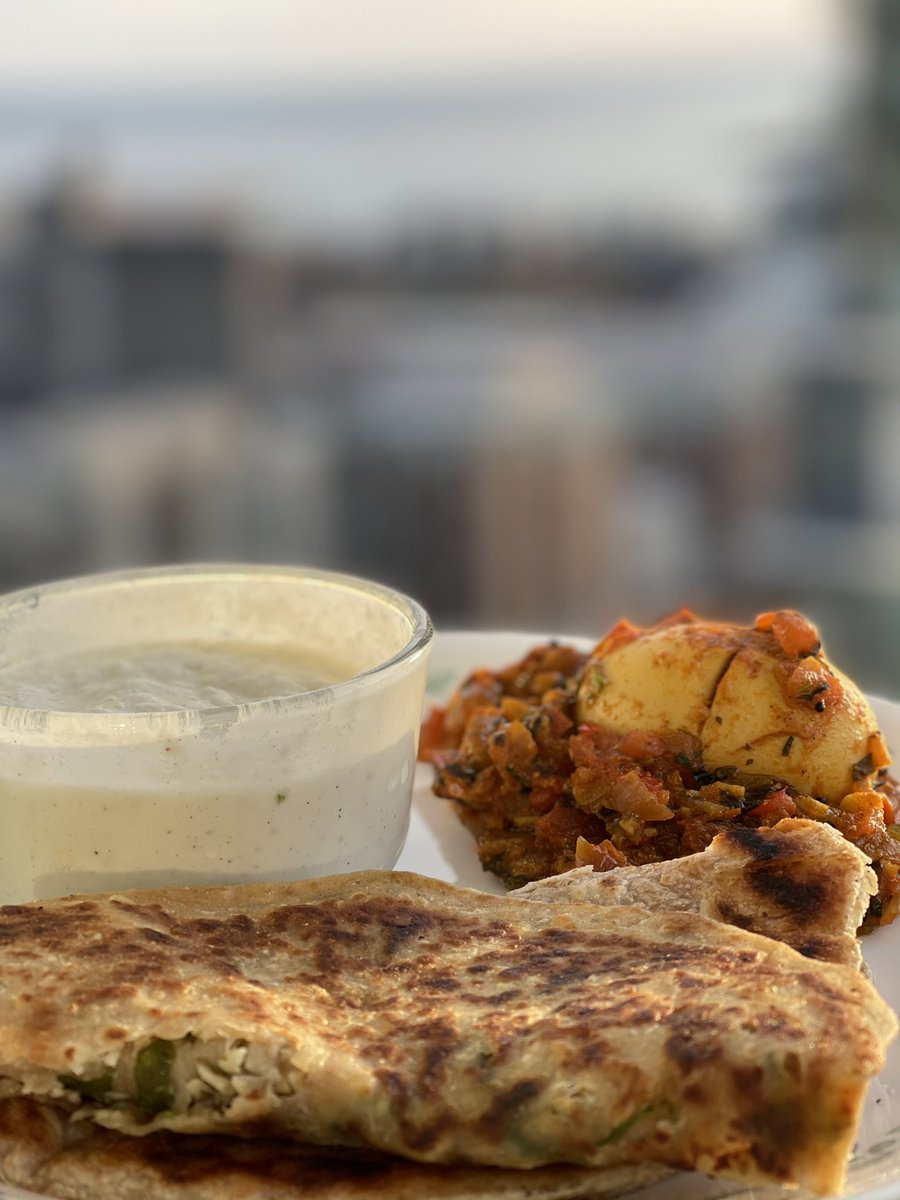 Paratha, Egg Masala and Spiced Yoghurt. 🙏🏾  #homemade