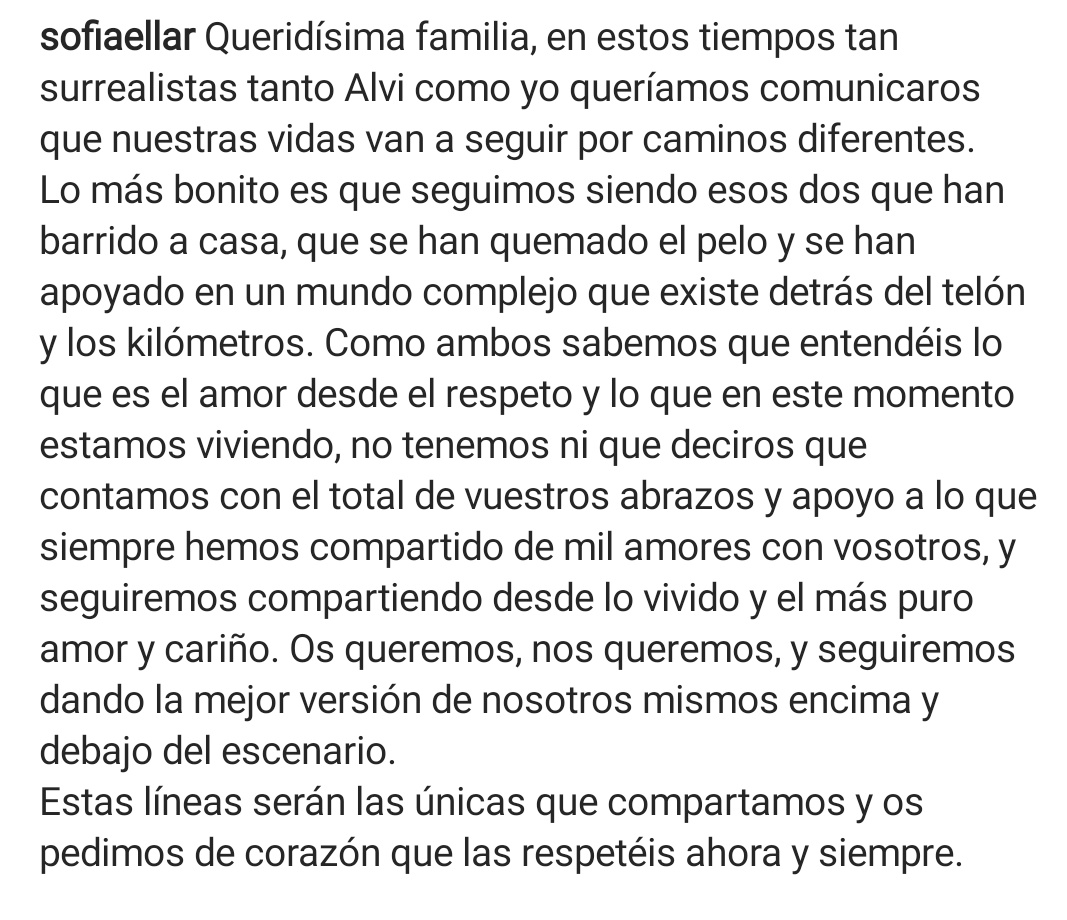 maria_vois's tweet photo. Primero Iker y Sara y ahora Sofia Ellar y Alvaro Soler 😭💔 https://t.co/Lru82aJwn6