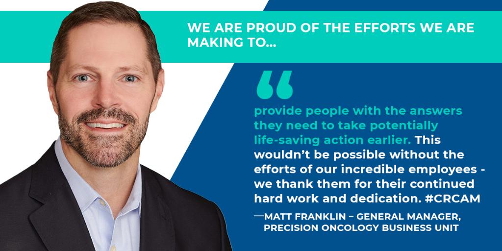 ExactSciences's tweet photo. We are proud of the efforts we are making to provide people with the answers they need to take life-changing action earlier. This wouldn’t be possible without the efforts of our incredible employees - we thank them for their continued hard work and dedication. #CRCAM https://t.co/D9clMsa4uu