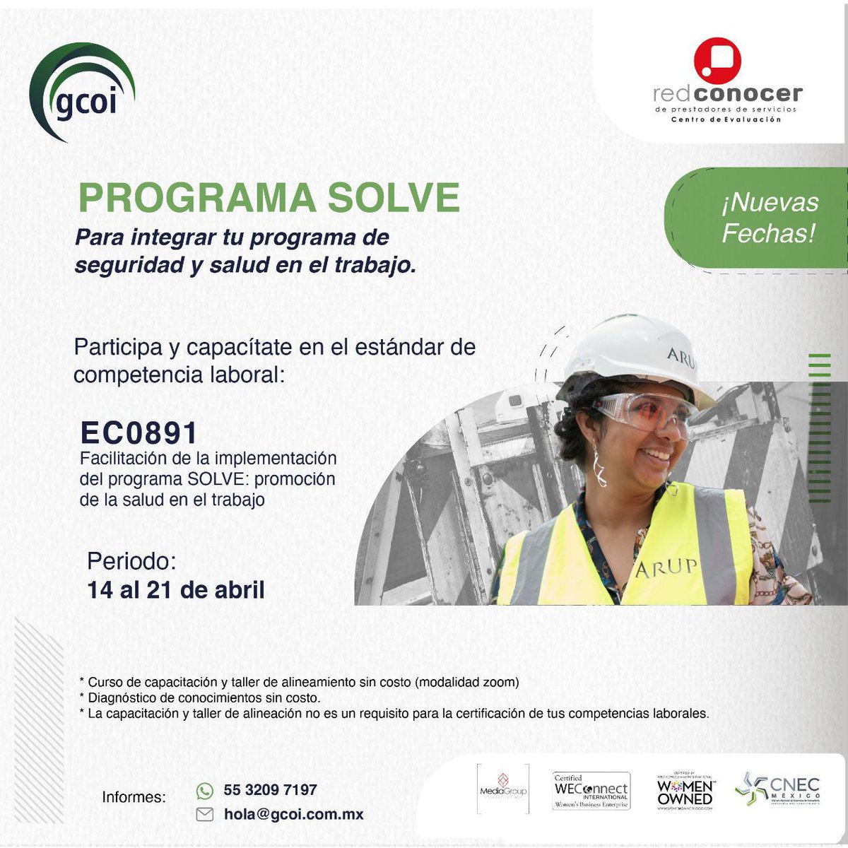 CNEC_Mexico's tweet photo. 📌Participa con @Grupo_COI en el Programa SOLVE con la capacitación del #EC0891 "Facilitación de la implementación del programa SOLVE: promoción de la salud en el trabajo".
📆 14 al 21 de abril por vía remota. https://t.co/KCbNbloAAH