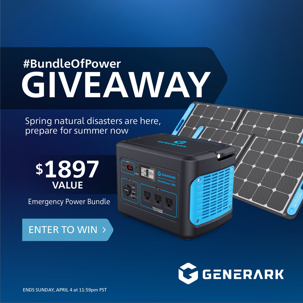geneversepower's tweet photo. Don’t forget to enter the #BundleOfPower Sweepstakes to win a Generark #EmergencyPowerBundle ($1897)!
https://t.co/v3CD0Glx53
Giveaway ends APRIL 4, 11:59PM PST.
No Purchase Necessary. See Rules.
#generark #generarkcontest #generarksweepstakes #generarkgiveaway #prize #contest https://t.co/dtJ7JpAauI