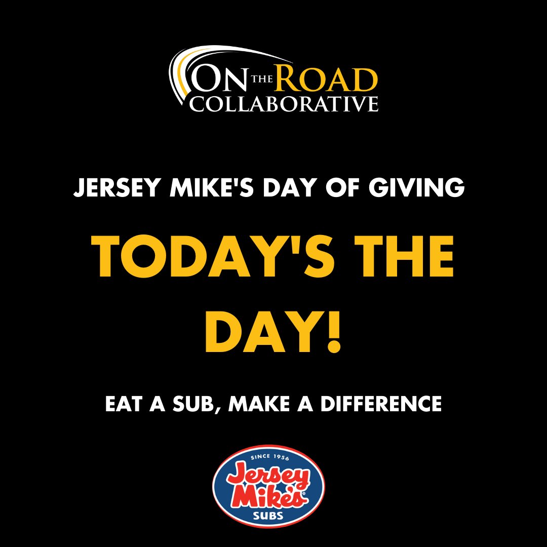 ontheroadcollab's tweet photo. Join us today for Jersey Mikes Day of Giving where ✨ 100% OF SALES ✨ at their Harrisonburg location will go directly to our mission at On the Road Collaborative! 🎉
⁠
THANK YOU for supporting On the Road and helping raise our next generation of leaders! 💛 https://t.co/qIv6Wu5cvt