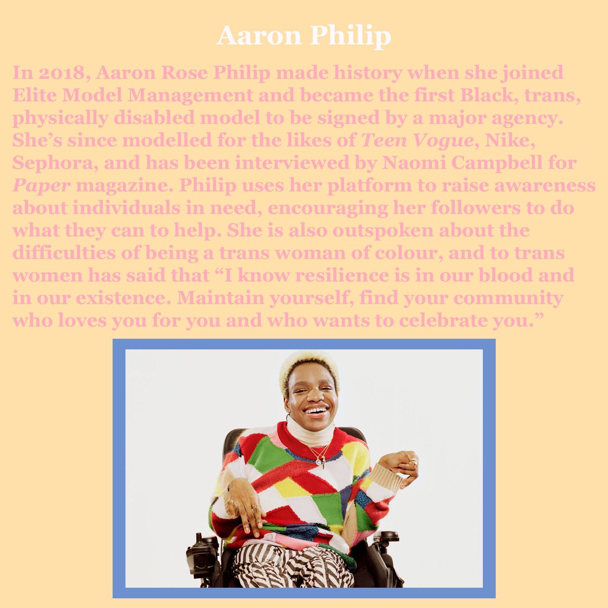 ObanPride's tweet photo. Happy #TransDayofVisibility !! Today we’re continuing to look at inspirational trans folks, with some of the most influential trans people in the fashion industry 🏳️‍⚧️  #TWOV #OPsupportTrans #TDOVSCOT21 https://t.co/GQ0Dny0U26