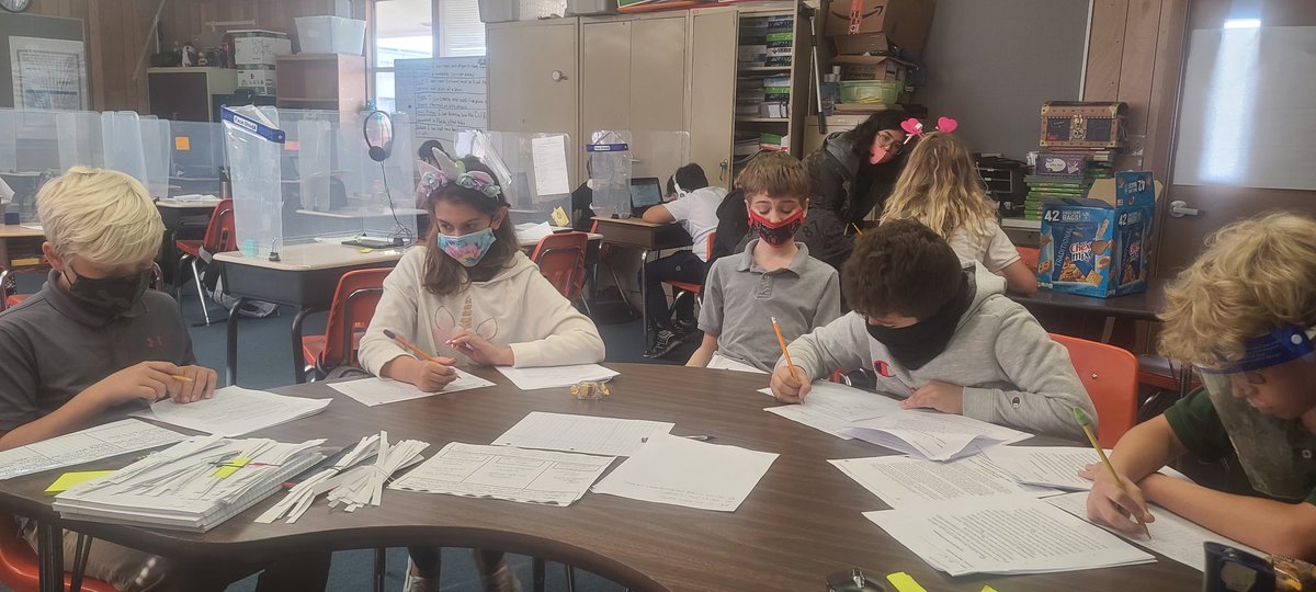 JoelWestheadVCS's tweet photo. FSA Writing Bootcamp is happening today! Students are working on planning an essay, completing a paragraph puzzle, reading @nearpod notes, and peer reviewing essays. #SMEWrites #WritingBootcamp @sugarmillpride https://t.co/bRnrmmiPJb