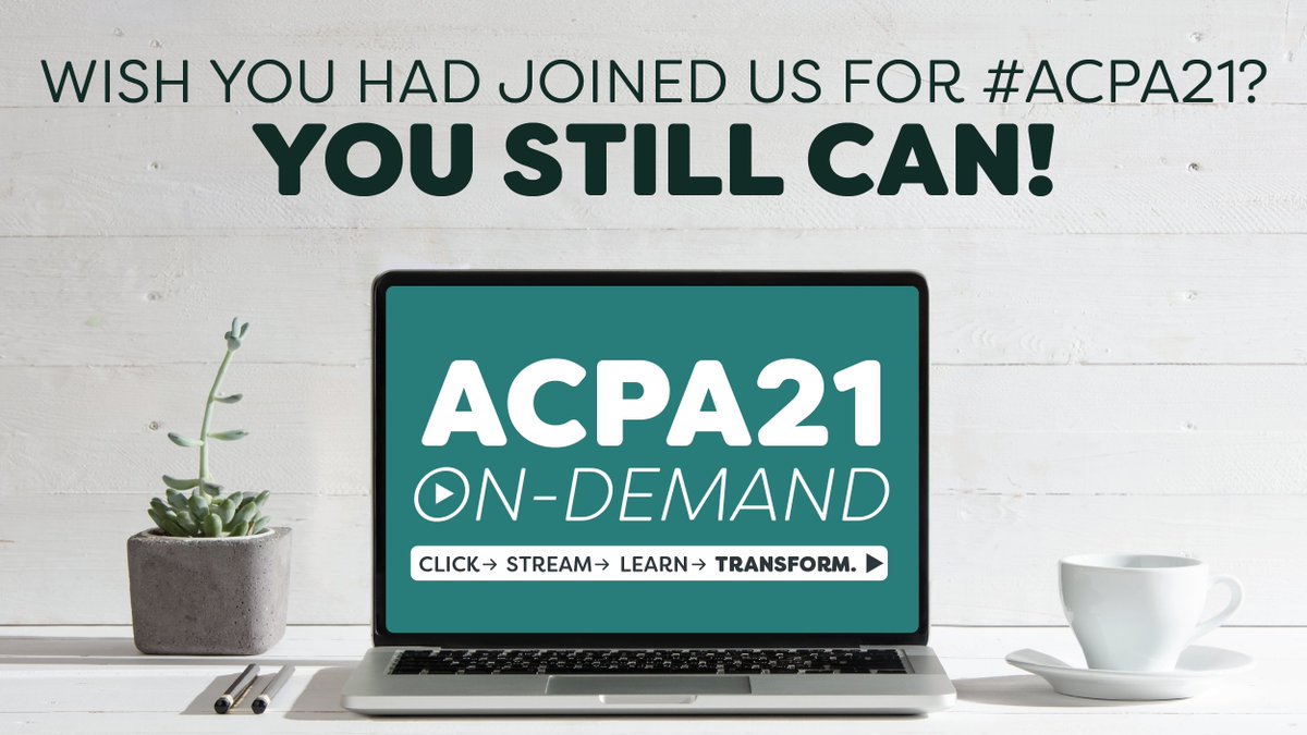 You asked, we answered! #ACPA21 content is now available ON-DEMAND for anyone who missed our virtual experience. 1 registration prices gives you immediate access to 105 educational presentations, keynote addresses &amp; plenary sessions through 17 April 2021! convention.myacpa.org/longbeach2021/…