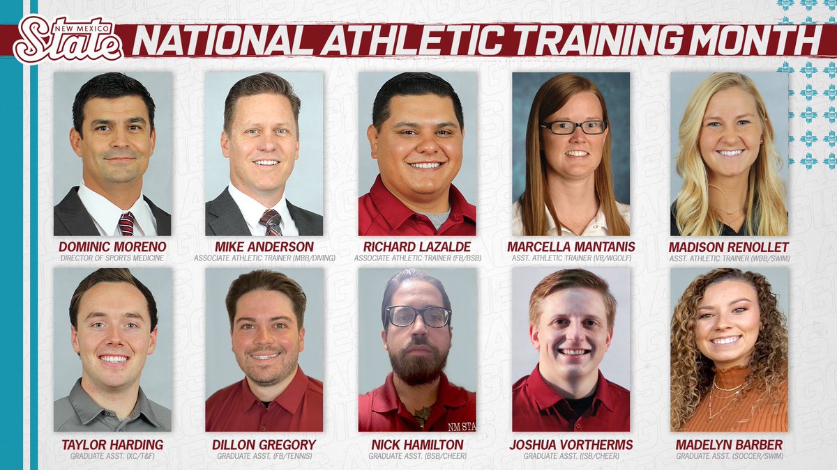NMStateAggies's tweet photo. As #NationalAthleticTrainingMonth comes to a close, we want to thank our exceptional staff for keeping the @NMStateAggies student athletes healthy.

Athletic Trainers are essential and the hardest working group around 🙌

THANK YOU‼️

#AggieUp https://t.co/pvoEVfragu