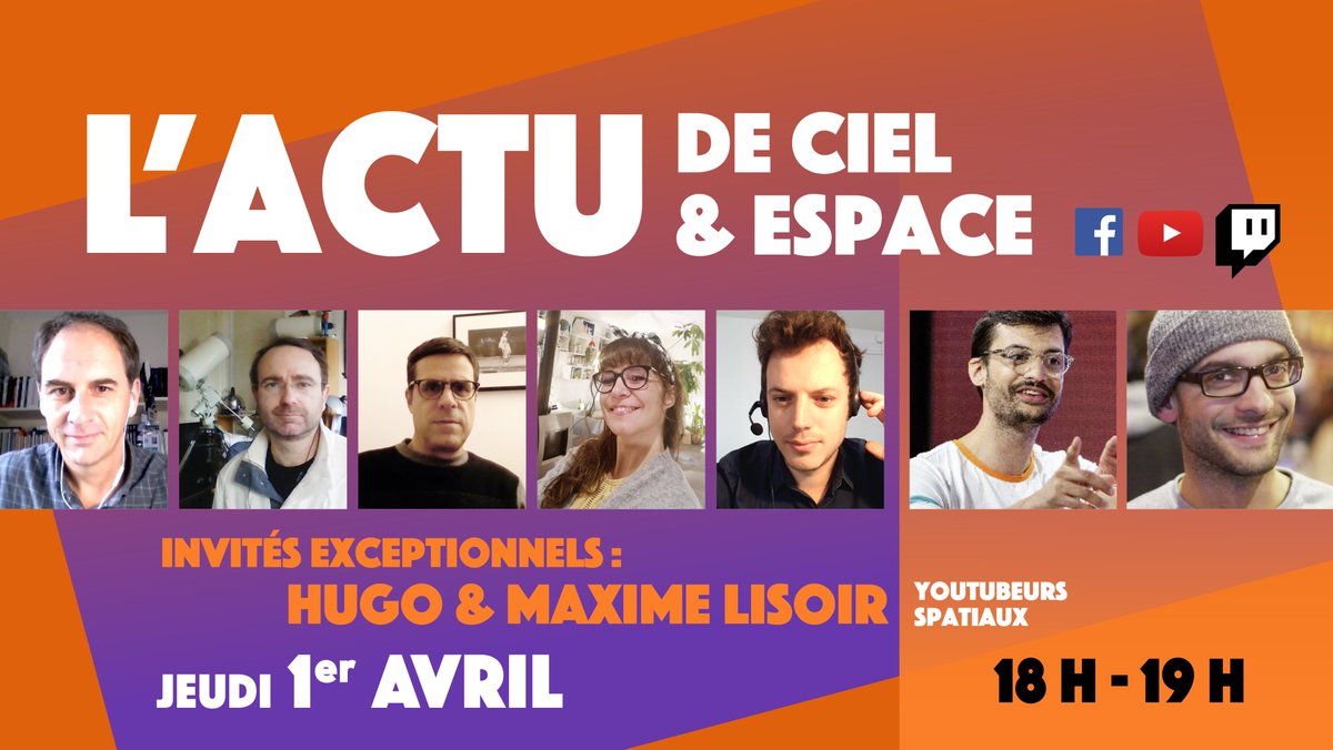 cieletespace's tweet photo. RDV demain 1er avril à 18h en direct sur twitch ou youtube, avec nos invités @hugolisoir et @MLisoir !
Au menu :
- une table ronde pour marquer la fête de l'esprit critique @FeteCritique #FECritique2021
- les dernières actus astro/spatiales : étoiles à neutrons, Space X, SLS... https://t.co/aS91lBU32Z