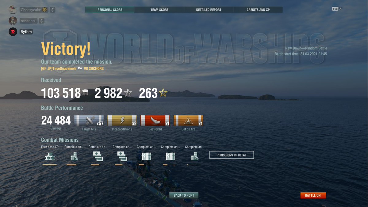 Taco_GFJP's tweet photo. 25k damage and already second on the team without any caps/ de-caps! 😝
#Shchors
#WorldofWarships #wows #WoWSGFJP https://t.co/N3MB1rD0Tn