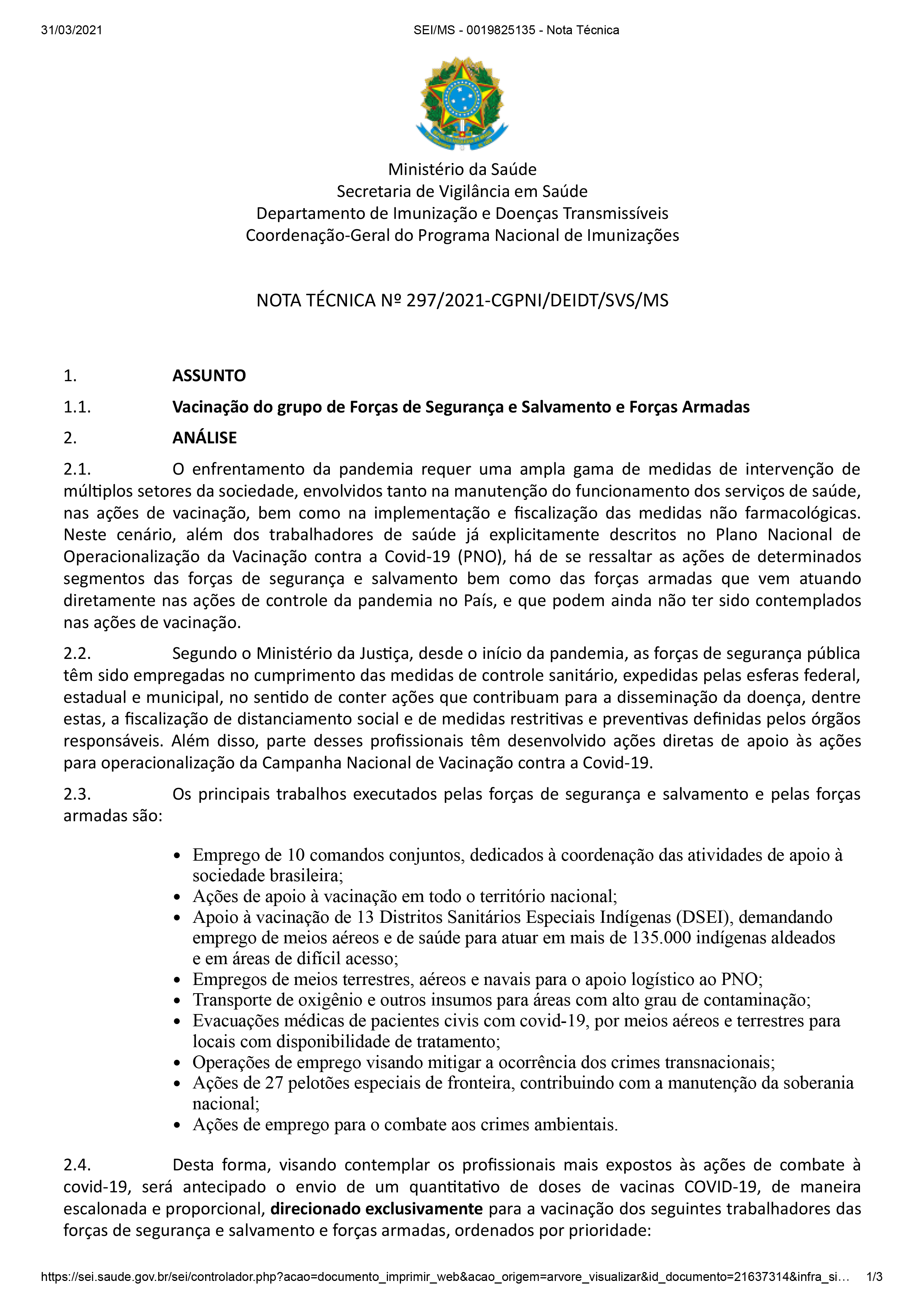 Agentes de Segurança, Salvamento e Forças Armadas são incluídos no grupo prioritário de vacinação contra Covid-19