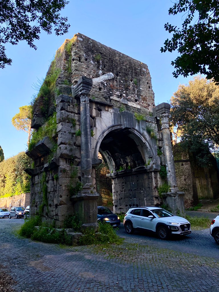 Our journey ends at the Porta San Sebastiano, the largest gate in the Aurelian Walls. Built ca. 275, it’s covered in graffiti by medieval travelers waiting to enter the eternal city!Just inside is the Arch of Drusus with plenty of rush hour traffic headed toward the Via Appia! – bei  Porta San Sebastiano