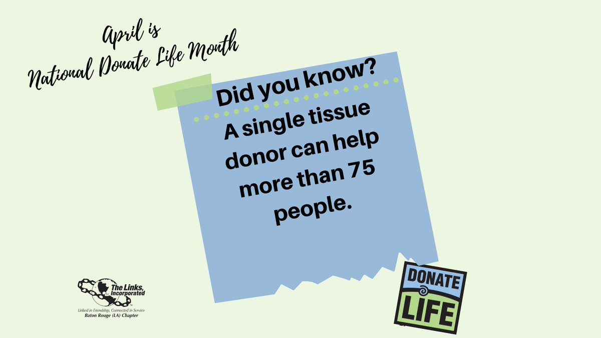 BatonRougeLinks's tweet photo. Did you know tissue donation could assist this many individuals? #donatelife #salinksinc #linkagestolife #collectiveexcellence #linksinc https://t.co/sIsXqxhhUY