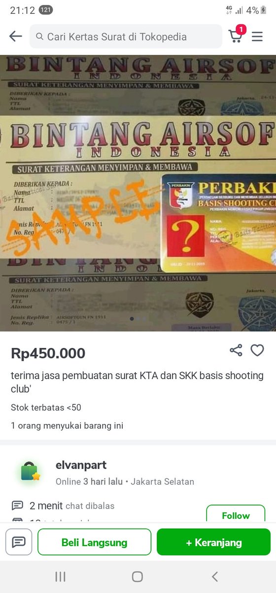 jual beli kta basis shooting club pelaku teroris ada nih di tokped. #BreakingNews #teroris #MabesPolri