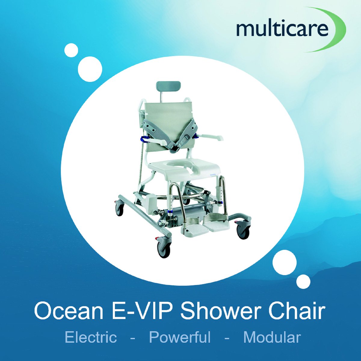 MulticareLtd's tweet photo. The Ocean E-VIP Shower Chair is the ultimate edition of the Ocean range. An electrically #heightadjustable #tiltinspace #showerchair that is still modular.

Quiet yet powerful, the E-VIP can go through its full range of movement with a client on 40 times on one charge. https://t.co/XiKFOJhdRN
