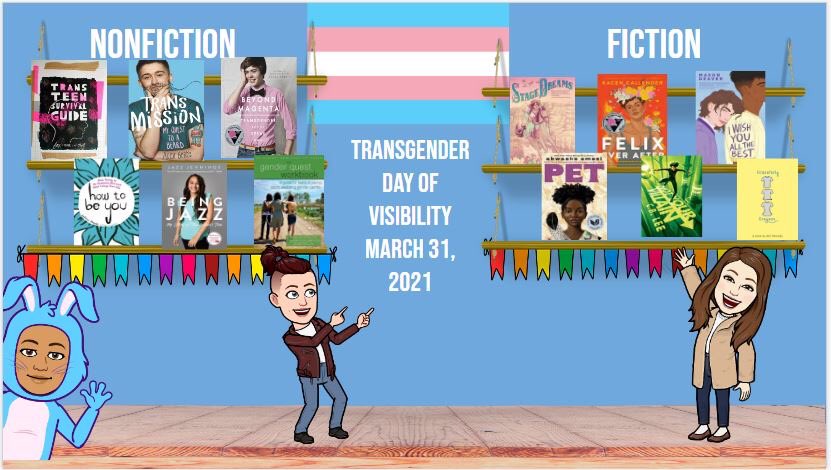 hhswarriorbooks's tweet photo. Today is #internationaltransgenderdayofvisibility , and we’re celebrating with this virtual display of great titles available through BookHUB and Sora! This clickable display is linked in our bio on IG. 🏳️‍⚧️📚❤️ @hhs_prncpl @hcpslib https://t.co/lOwq6UExQX