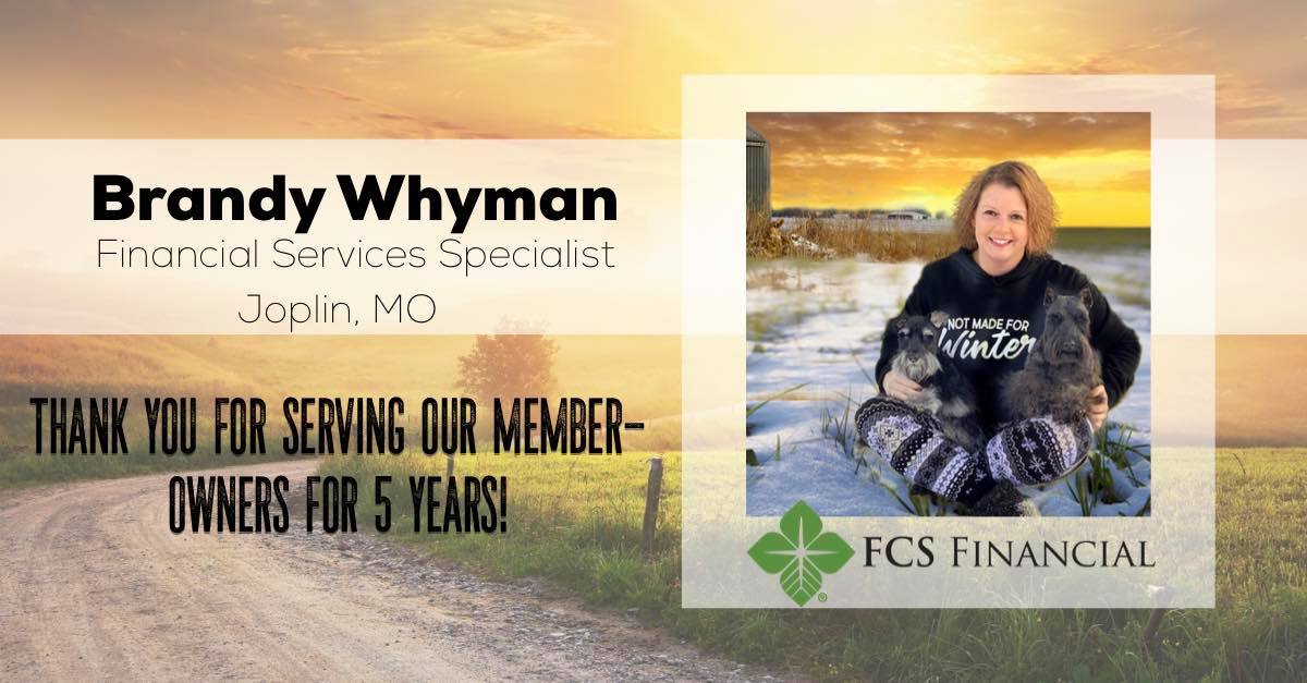 FCSFinancial's tweet photo. Join us in celebrating Brandy Whyman on her 5 years with FCS Financial! She says, "I grew up in a small farming community but not on a farm. In the last 5 years, I have gained a tremendous amount of respect for how hard working our farmers are." #teamFCSF #workanniversary https://t.co/2jlooAnCmb