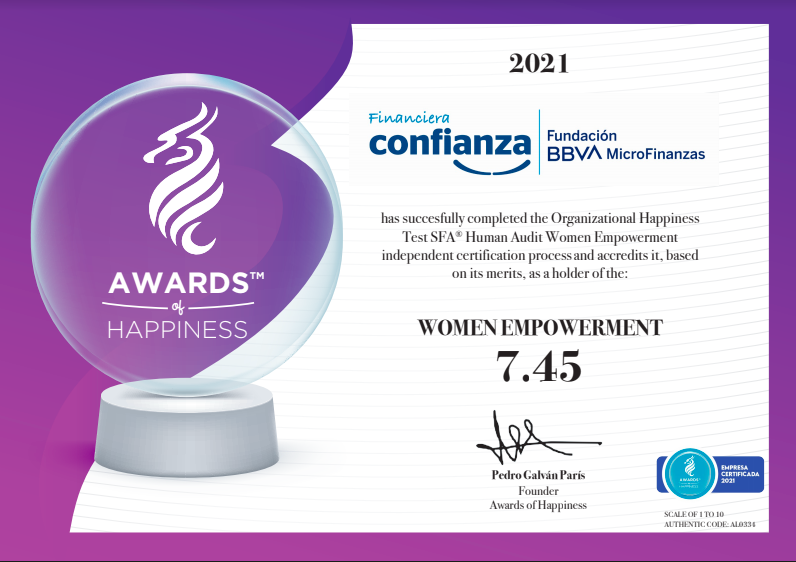 ConfianzaSAA's tweet photo. Cerramos nuestra conmemoración del #MesDeLaMujer recibiendo la certificación en Empoderamiento de la Mujer ♀️ de los #AwardsOfHappiness 😁
Con este logro renovamos nuestro compromiso por lograr un Perú 🇵🇪 con igualdad de oportunidades para 👦hombres y 👩mujeres https://t.co/Ww0dW8uFjO