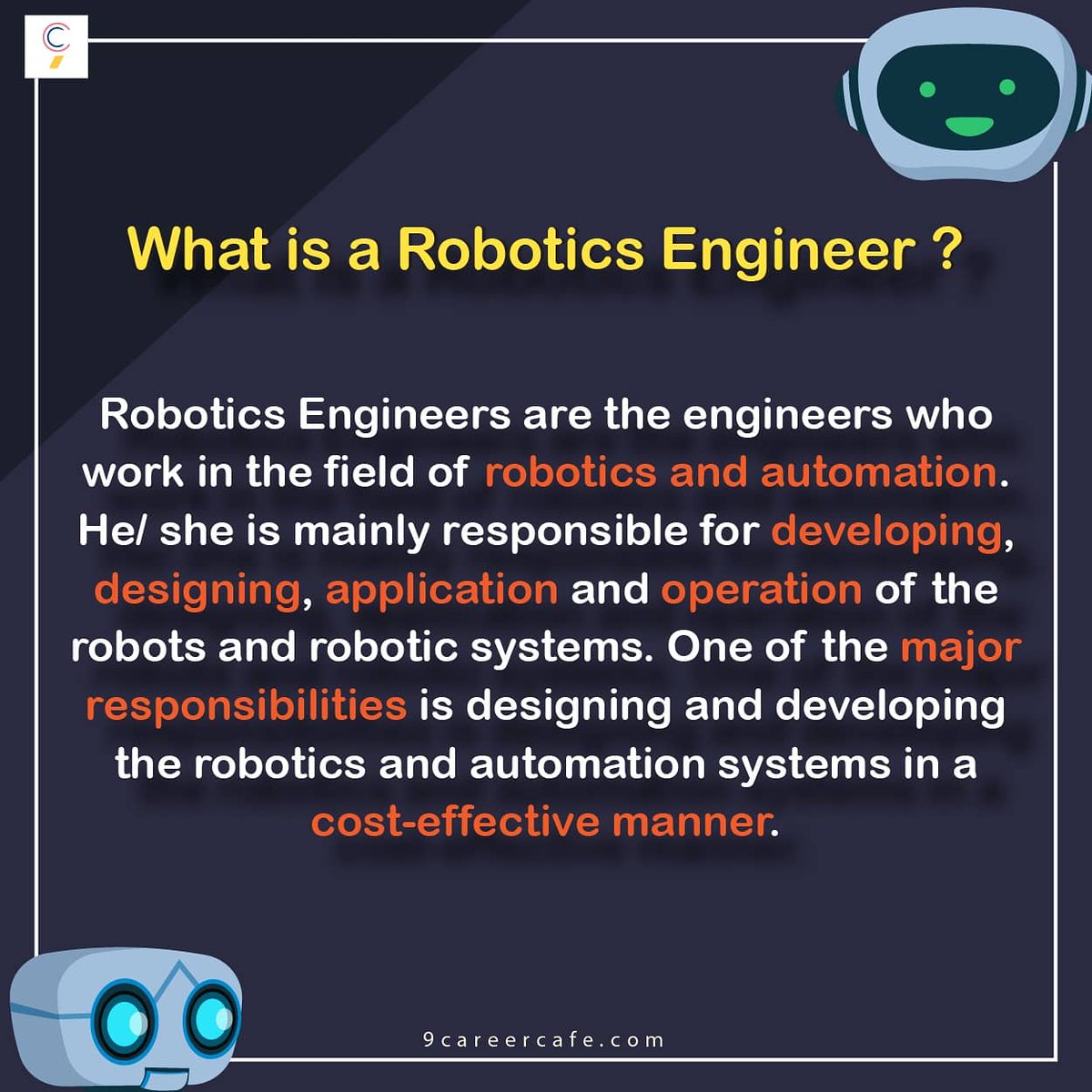9CareerCafe's tweet photo. Calling out all the robotics fanatics.
Here's the path and we are ready to guide you!
Comment your view about it
Follow us to keep updated about new professions
@9CareerCafe
#robotics #robots #ml #artificialintelligence #artificialintelligenceai #roboticsengineering #robotalks https://t.co/pS5Kyv0N3j