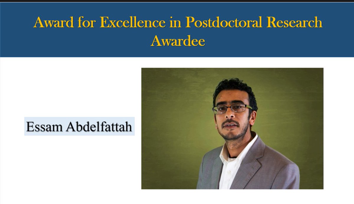 UCDavisPostdocs's tweet photo. Congratulations to Dr. Essam Abdelfattah (@eabdelfa) for winning the Award for Excellence in Postdoctoral Research. Announced by the Associate Dean Dr. Ellen Hartigan-O'Connor at the 6th Annual Postdoctoral Research Symposium of 
@ucdavis PSA.
@UCDavisGrad
@UCDGradPostdoc
@waleos https://t.co/dOMfYO1bae