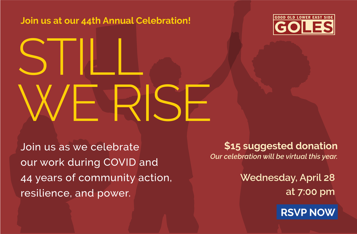 GOLESNYC's tweet photo. Come to our 2021 Virtual Annual Celebration!
WHEN: April 28
WHERE: Virtual
TIME: 7pm
QUESTIONS/TIX: https://t.co/M5uKR1ElOS https://t.co/COs75eezZP