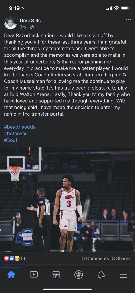 Dedsports's tweet photo. Arkansas guard Desi Sills to enter the transfer portal...per Desi Sills https://t.co/tkL53Tcgn5
