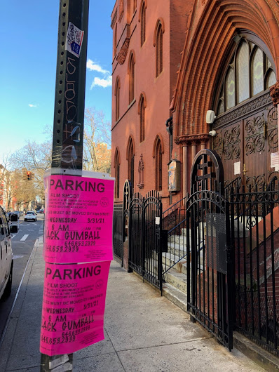 evgrieve's tweet photo. Filming continues today in the East Village for @RussianDoll (still going as 'Black Gumball'). Notices are outside St. Nicholas of Myra Orthodox Church, whose exterior doubled as Maxine's apartment building in Season 1. Wonder if the party is still going... https://t.co/bdn86Yhn0N