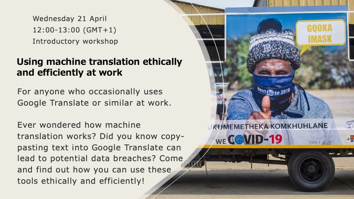 Wine Tesseur (@winetesseur) on Twitter photo Join us for a free 1h workshop on 'Using machine translation ethically &efficiently at work'
With <a href="/SharonNiBhriain/">Sharon O’Brien</a> & Patrick Cadwell, Dublin City University
Tell your colleagues & register 👇
sites.google.com/view/translati…
Simultaneous interpreting provided in French & Spanish Join us for a free 1h workshop on 'Using machine translation ethically &efficiently at work'
With <a href="/SharonNiBhriain/">Sharon O’Brien</a> & Patrick Cadwell, Dublin City University
Tell your colleagues & register 👇
sites.google.com/view/translati…
Simultaneous interpreting provided in French & Spanish
