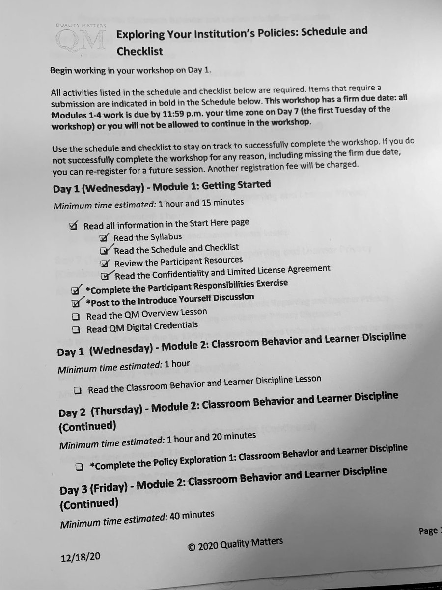profdew's tweet photo. I ❤️checklists 🤓.
Day one excitement for my first @QMProgram course! 🎉 https://t.co/GmNmDzX8UL