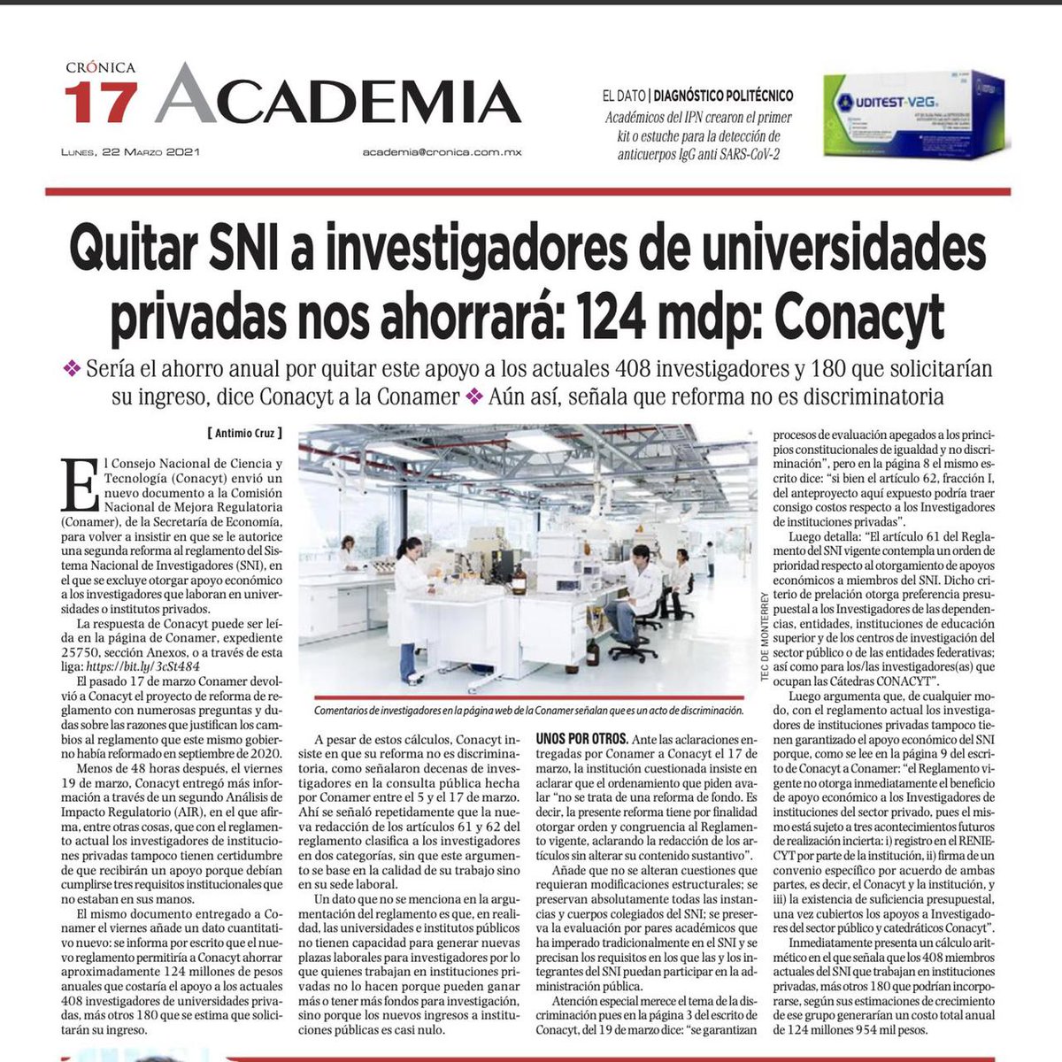 roslmartin's tweet photo. Pensé que nunca llegaría a ver este tipo de encabezados... Ahora esos 124 mdp qué se ahorrará Conacyt, se usarán para financiar proyectos, becas o que utilidad se le dará??? https://t.co/htihe0m6QX