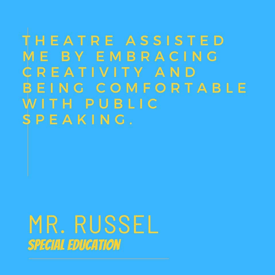 ahhstheatre's tweet photo. Mr. Russel is new to AHHS this year and works in our Special Education department. His past experience makes him a great addition to our Unified Theatre class where he helps our students with disabilities explore their own talents. #TxTIOS, #TIOS21, #yesand https://t.co/wC4vNluV71