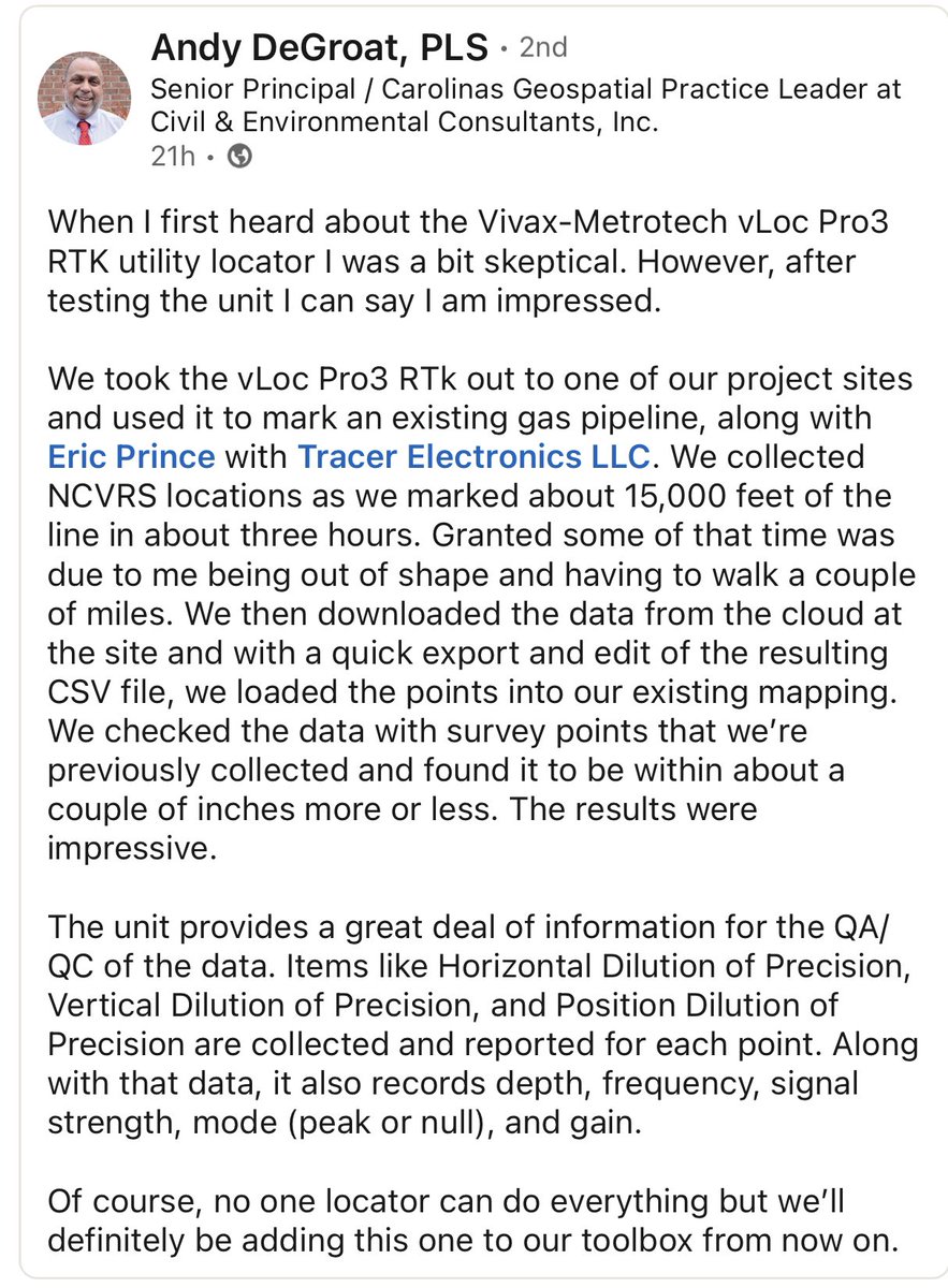 TracerLLC's tweet photo. We are glad that you are enjoying your RTK receiver Andy.  It is amazing what that thing can do. #tracer #tracerllc #tracerelectronics #tracerelectronicsllc #vivax #vivaxmetrotech #locator #locate #undergroundutilities #undergroundlocating #rtk #gps #digsafe https://t.co/Zq0uJFSwiL