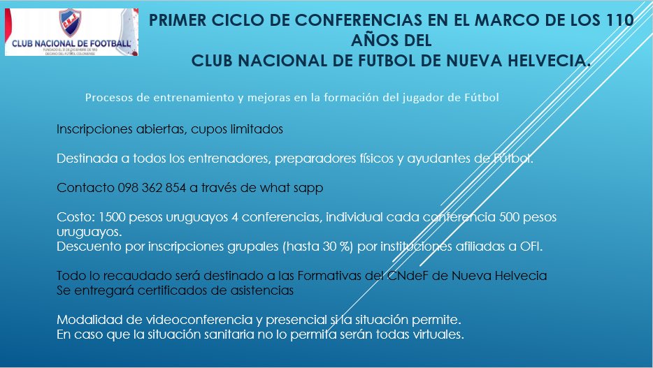 Ciclo de conferencias en el marco de los 110 años del club. Las primeras 2 son virtuales, las otras 2 en el club si la situación sanitaria lo permite, en caso contrario también serán virtuales