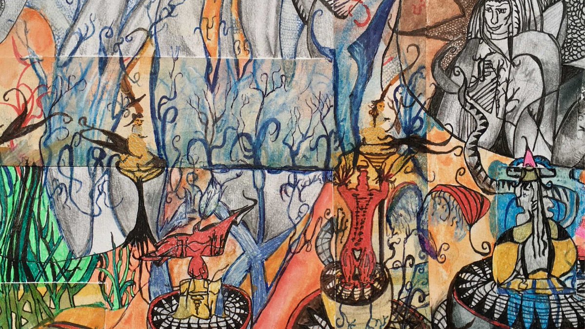 malbique's tweet photo. Fountain (detail) painted 2014. More at https://t.co/tnpWMSYp6a. #art #artist #artwork #fountain #illustration #illustrator #malbique #statue #lyre #harp #sprite #pixie #fairy #fairytale #storytime #fantasy #fantasytale #waterfeature #garden #peterhoff #carousel #ArtistOnTwitter https://t.co/nVR4VVZ6lN