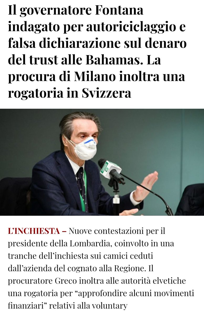 Misurelli77's tweet photo. Continuano i grandi successi del buon governo leghista

Un ULTIM'ORA che non troverete su:
Libero,il Giornale,La verità e il Tempo

Prima gli italiani (con i conti all'estero)

(Fonte:il Fatto Quotidiano 👇) https://t.co/TTE8GxeV1V