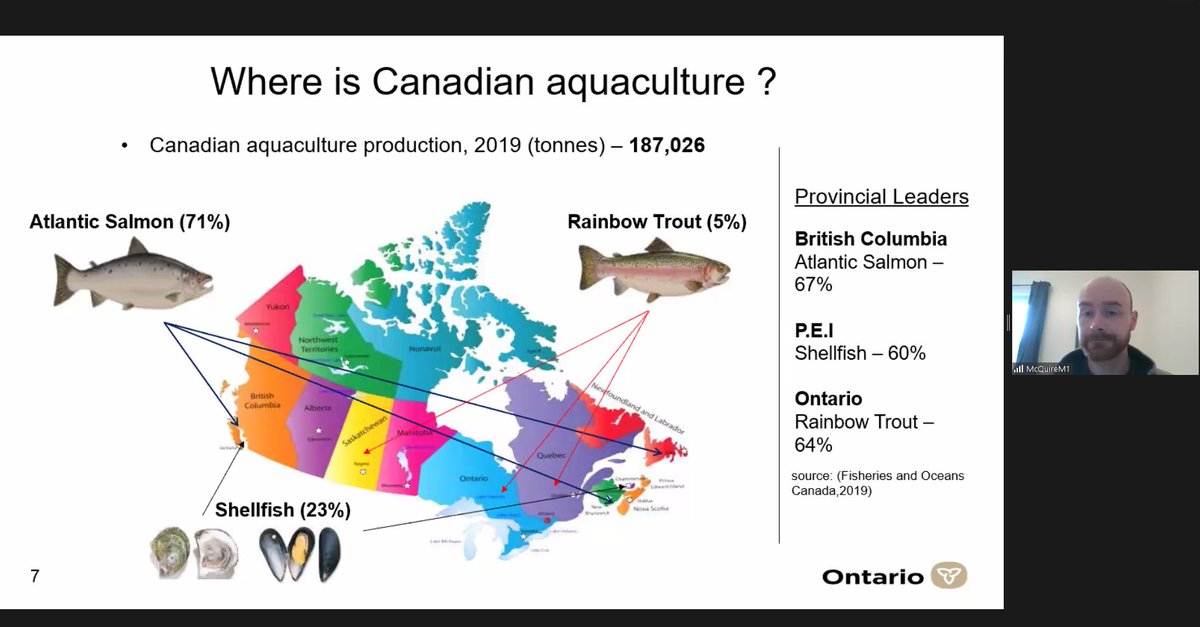 Next, @OMAFRA Aquaculture &amp; Aquaponics specialist, Michael McQuire provides an informative presentation on aquaculture production systems and why aquaculture is eco-efficient and beneficial for meeting the "Seafood Gap." #ONLocalFood