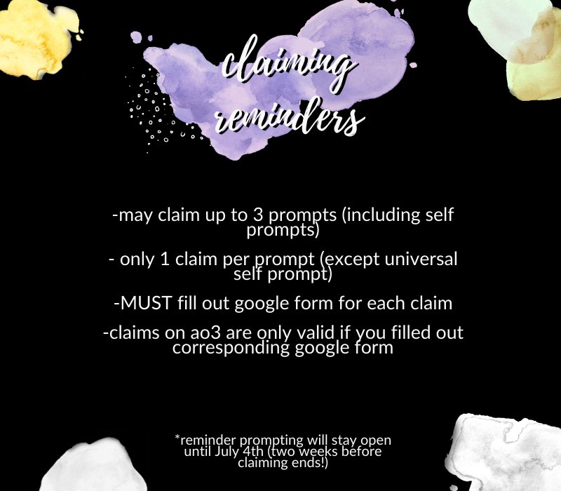 CLAIMING IS NOW OPEN !!

please don’t forget this is a two step process!

STEP 1: claim your prompt on ao3
archiveofourown.org/collections/en…
STEP 2: fill out this form
forms.gle/GMPJTxMXLdzAiZ…