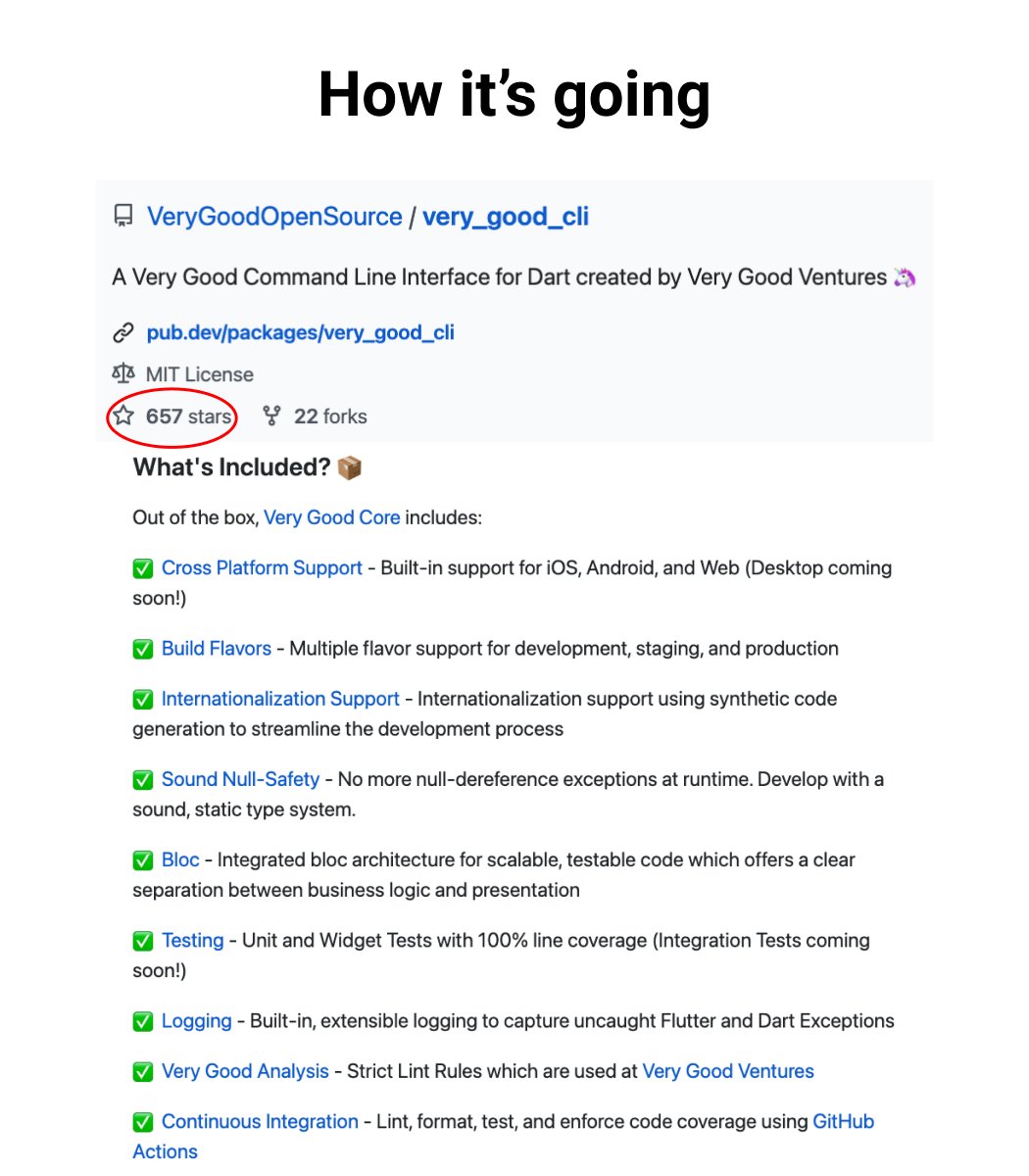 VGVentures's tweet photo. Very Good CLI started as an idea over one year ago. Here's how it's going!

Thanks to everyone who has tried it &amp; continues to use it! ⭐️

🔗 https://t.co/1tJQwFU9rw https://t.co/LtQF9D6Mp5