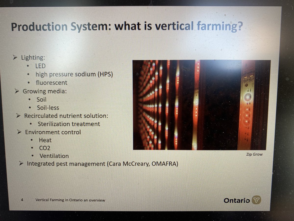 So what is vertical farming? Fadi Al-Daoud gives us a break-down of production methods. Some of the main crops grown in these systems are leafy greens, micro greens, herbs, and they are even experimenting with small fruiting crops. #ONLocalFood @OMAFRA