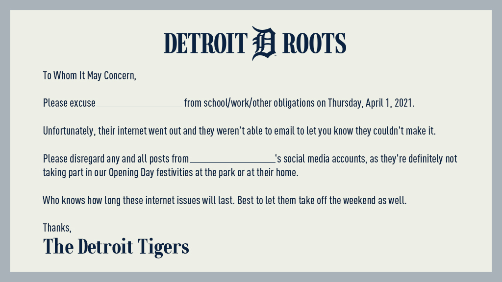 Detroit Tigers on X: In case you need an excuse note for #OpeningDay,  we've got you covered.  / X
