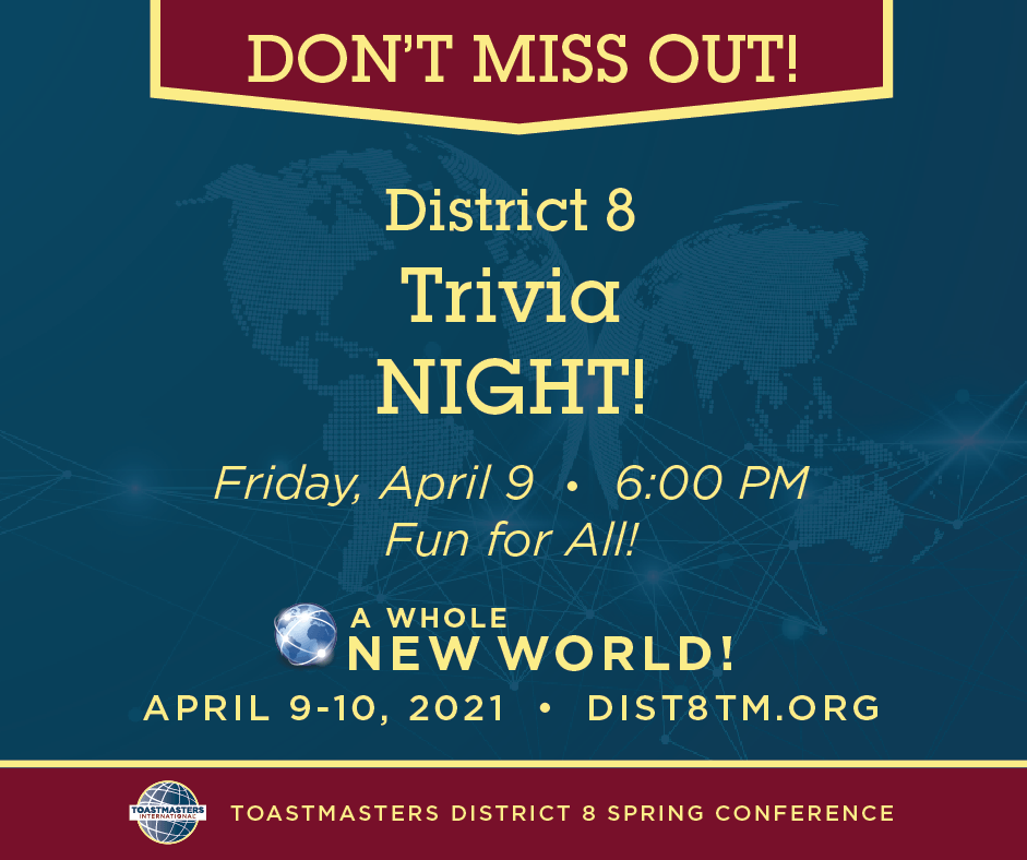 District8tm's tweet photo. We have to play a little too! 
Join us for the Trivia Night on Friday, April 9 at 6:00PM.
Register for the 2021 Spring Conference to make sure you don’t miss it! https://t.co/fVfXQcy25s
#d8TMNewWorld #WeAreDist8TM https://t.co/mG7U9XK5o0