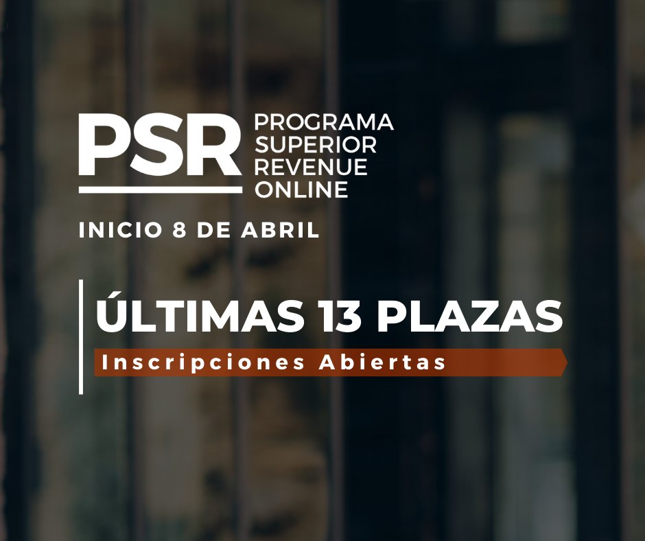 🔴 👏👏 El próximo 8 DE ABRIL arrancamos una nueva edición del @psrevenue 📣 Ú𝙇𝙏𝙄𝙈𝘼𝙎 13 𝙋𝙇𝘼𝙕𝘼𝙎!!

➡️ Consulta la financiación, becas y descuentos.

➡️ Bonificable hasta 950€ por FUNDAE

➡️ Prácticas garantizadas
👉🏼 *iNSCRÍBETE* 👉🏼 info.formacionrevenue.com
