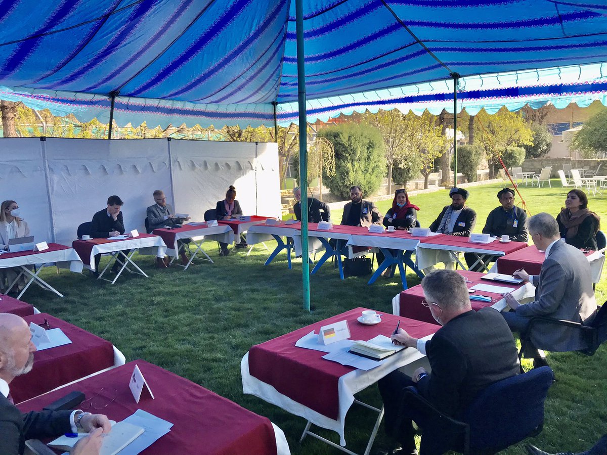 EUinAfghanistan's tweet photo. Full tent 🎪at @EUinAfghanistan today as EU Heads of Mission discussed inclusive peace with @AMIP_AFG reps. This week’s successful National Peace Gathering shows the strong longing for peace through a process where the people of #Afghanistan is heard. #1KVoices4Inclusion https://t.co/UE5vfrj8Qp