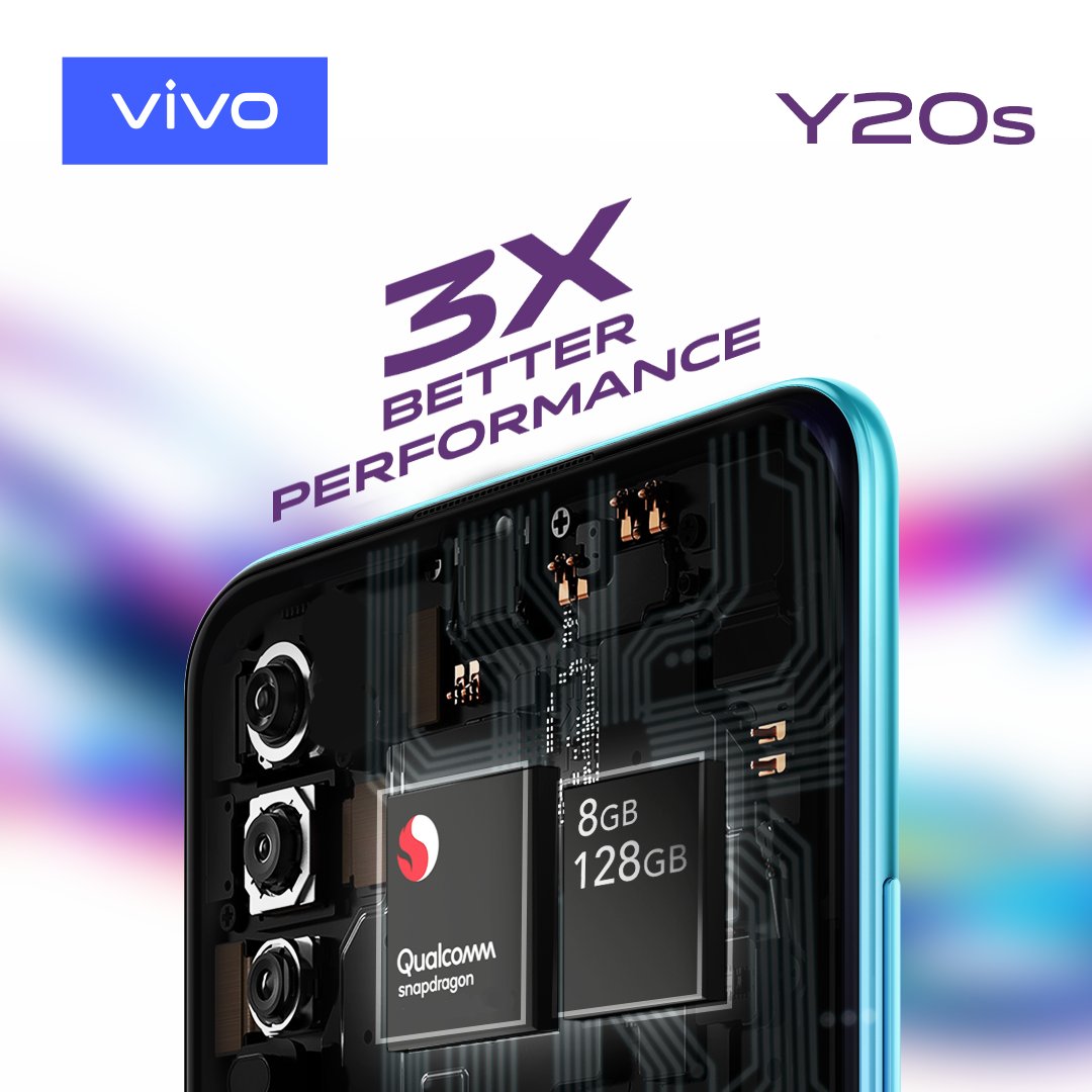 vivo__Nigeria's tweet photo. The Y20s packs our exclusive Multi-Turbo 3.0 which includes a Center Turbo that predicts and resolves system abnormalities before they happen. Enjoy smoother gameplay, better network performance and rapid cooling with your vivo #Y20s

#vivoNigeria #Y20s #MorePowerMoreFun #5000mAh https://t.co/JLzidPwTXm