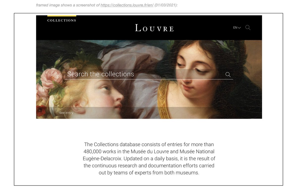 WELTREISE | SANITÄT #Digitalisierung
digital archive •#zuBesuch im Louvre

«Enjoy the Louvre at home»

Ein für mich sehr historisches Ereignis: unzählige, virtuell neu zugänglich gemachte Kunstschätze von nun an auch von zu Hause aus entdecken zu dürfen!

collections.louvre.fr/en/page/apropos